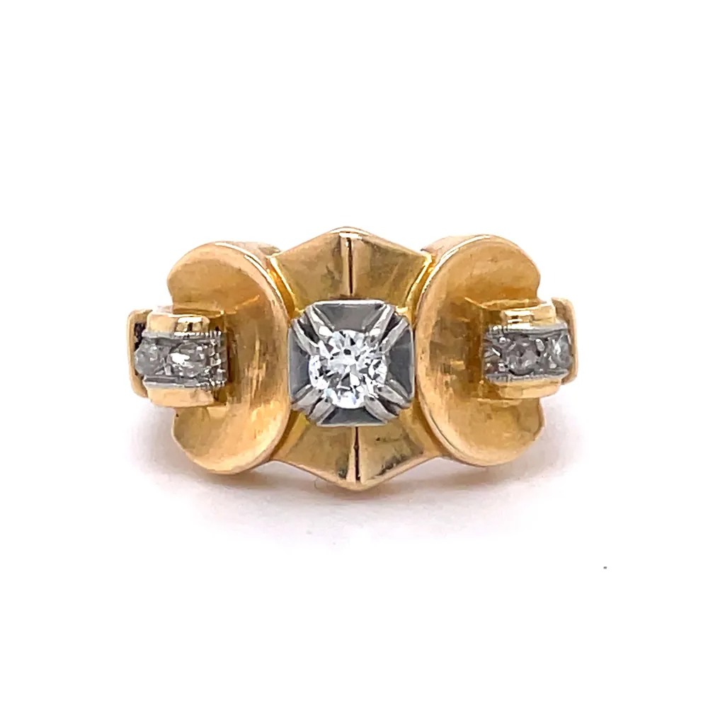Retro 1940s Tank Ring With Diamond Accent
